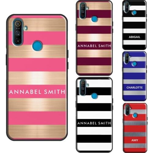 PERSONALISED NAME INITIALS TEXT STRIPE For Realme 8 Pro 6 7 Q3 Pro GT C21 C15 C3 Phone Case For OnePlus 9 Pro 8 Nord 7T 8T Cover