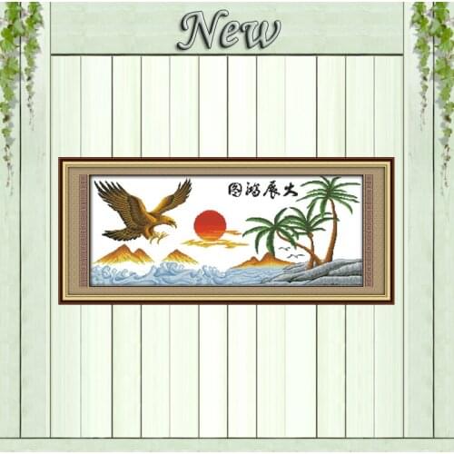 Eagle scenery sunrise decor paintings counted print on canvas DMC 14CT 11CT Chinese Cross Stitch Needlework Sets Embroidery kits