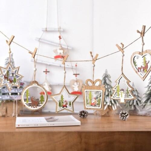 1pc Christmas Ornament Wooden Hanging Pendants Star Xmas Tree Bell Christmas Decorations For Home Navidad 2022 New Year Gifts