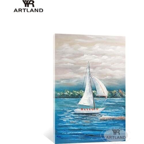 Quadro paintings on the wall White sailboat on the blue sea Handmade acrylic oil painting on canvas artwork for living room sofa