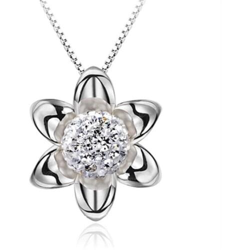 KOFSAC New Fashion 925 Silver Necklaces For Women Lady Engagement Party Charm Flower Shambala Ball Pendant Necklace Jewelry Gift