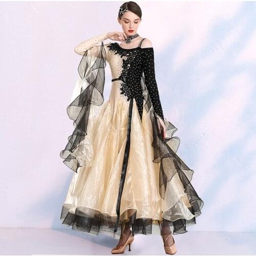 Inclined Shoulder Splicing Bright Ballroom Dance Competition Dress For Women Waltz Dress Rumba Dance Costumes Ball Gown
