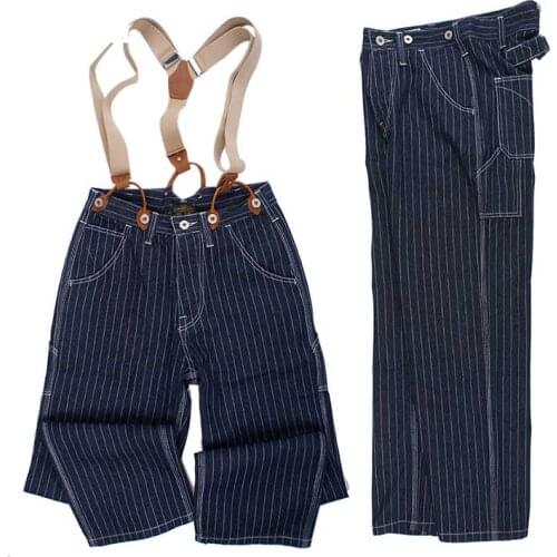 Mcikkny Men Cargo Stripe Jeans Jumpsuits Loose Casual Motorcycle Denim Bib Overalls For Male Streetwear Size XS-XL