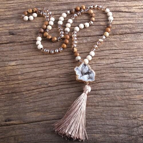 MD Fashion Boho Jewelry Natural Stones Long Knotted Chain Druzy Stone Tassel Necklaces Dropship