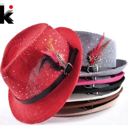 Fashion Summer Unisex Fedoras Caps Panama Straw Hat Mens Sun Beach Feather Cap Breathability Hats For Women chapeu feminino