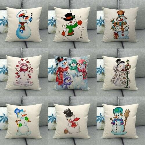 Cartoon Cute Snowman Throw Pillowcase Cushion Cover Christmas Sofa Bed Home Room Decor Pillow Cover