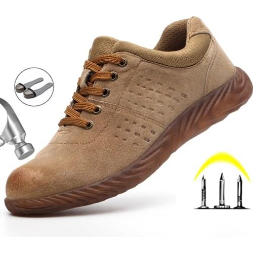 Indestructible Work Safety Shoes Men Women Outdoor Steal Toe Cap Puncture-Proof Pig Leather Boots Breathable Fashion Sneakers