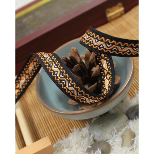 New Gold stripes webbing (20mmx10YD) National wind embroidery Polyester Woven Jacquard Ribbon DIY Accessories lace tape