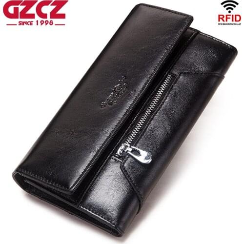 GZCZ 2020 New Fashion Genuine Leather Wallet Women Long Lady Female Coin Purse Portomone Walet Card Holders Money Bag for Girls