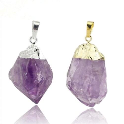 Natural Stone Quartzs Purple Pendant Necklace Amethysts Crystal Brazil Druzy Irregular Shape Lavender Chakra Jewelry Necklace