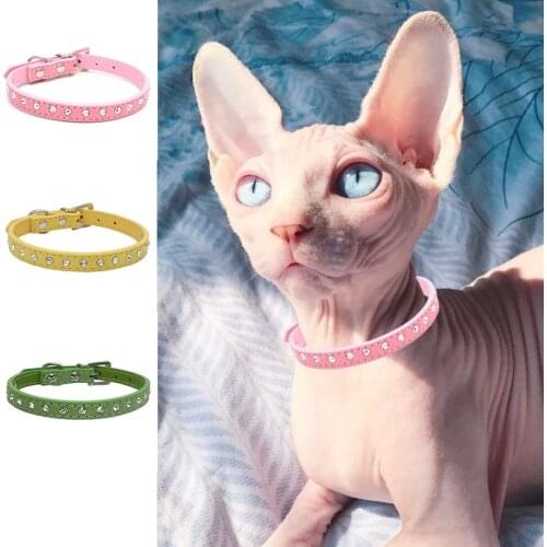 Diamond Cat Necklace Super Shinging Small Large Dog Collar Glitter Rhinestone Leather Strap Puppy Accessories Sphinx Chihuahua