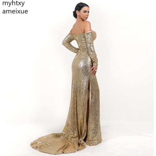 New Evening Dresses 2020 Long Sexy Sleeve Dress Elegant Sweetheart Floor Length Memaid Sequins Elegant Side Plus Size Evening