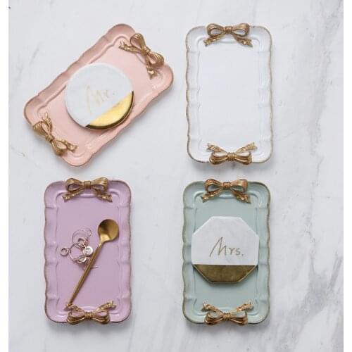 French To Make Old Retro Wind Bow Resin Plate Jewelry Tray Ring Necklace Collection Decoration Charms