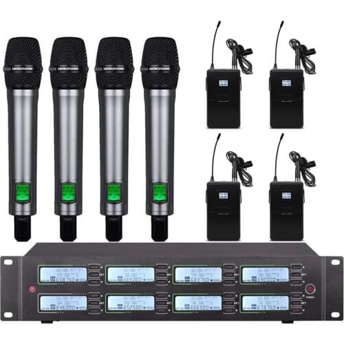 Professional UHF wireless microphone series 8 channel handheld lavalier microphone for church school stage microphone