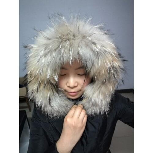 New genuine raccoon fur collar of down coat 70cmX13cm kids cape strip hooded trim real raccoon fur 70cm