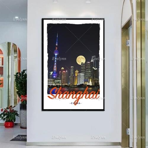 Retro Vintage Style Travel Poster Shanghai China Oil Painting Posters and Print on Canvas Wall Art Picture for Living Room Decor