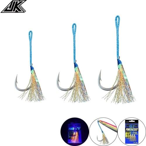 3pcs/Bag JK PAI-OR 4X Strong Lure Fishing Hook 3/0-9/0 Size Casting Metal Jig Assist Barbed Single Hooks with UV Luminous