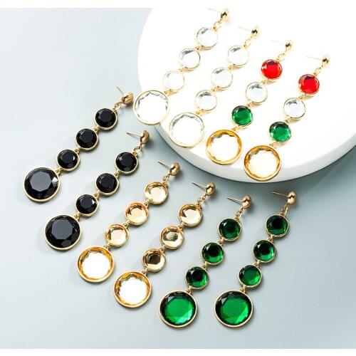 Hot Sale Womens Jewelry Accessories Gold Color Alloy Inlay 5 Colors Artificial Gems Long Hanging Earrings for Women 2021 New