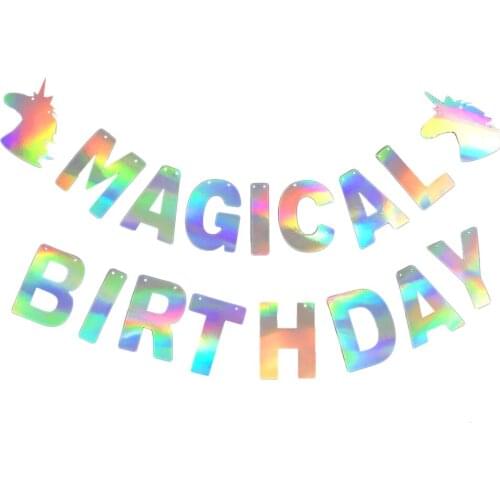 Fairy Tale Dream Unicorn Magical Birthday Banner Flag Bunting Garland Party Shiny Happy Birthday Wedding Decorations Supplies