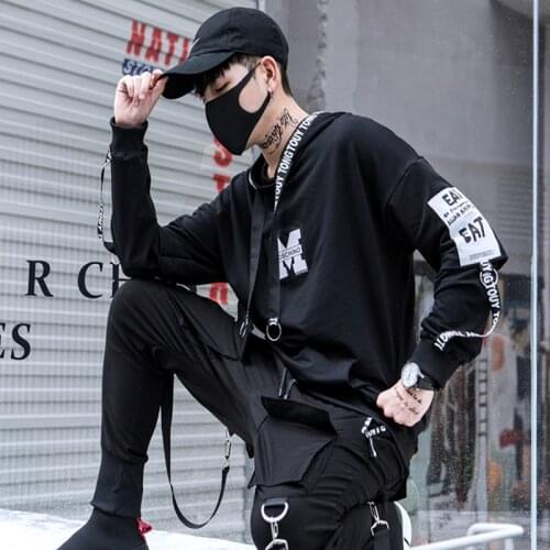 New Swag Darkly Stylish Ribbon Printed Letter Mens Hooded Sweatshirts Hip Hop Autumn Male Youth Punk Pullover Hoodies Streetwear