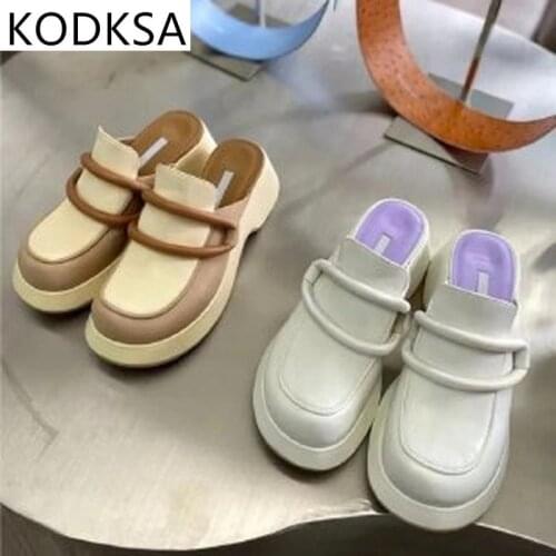 Half Slippers Female 2021 Spring And Summer New Fashion Wild Round Head Sponge Cake Thick Bottom Flat Bottom Muller Slippers