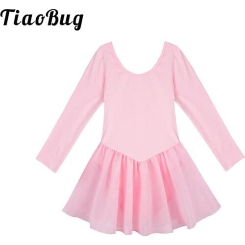 TiaoBug Children Girls Soft Long Sleeve Professional Gymnastics Ballet Leotard Sports Bodysuit Kids Solid Color Dance Tutu Dress