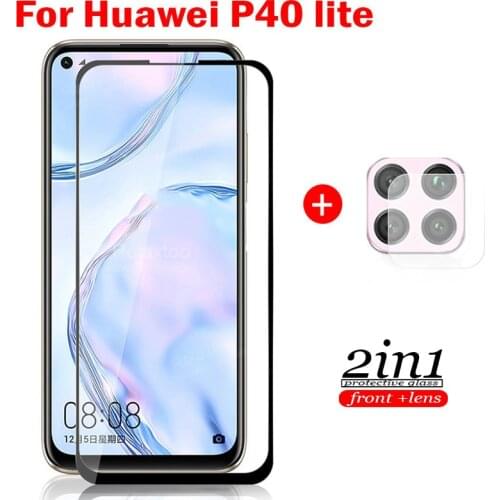 2in1 protective Glass For huawei p40 lite p 40 lite light e camera lens screen protector on huaway p40lite safty tempered Glas