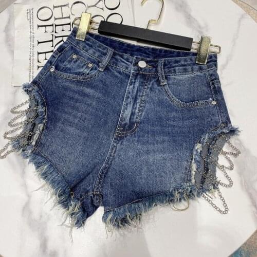 2021 New Patchwork Diamond Chain Womens Short High Waist Slimming Patchwork Tassel For Female Sexy Shorts Fashion Tide1