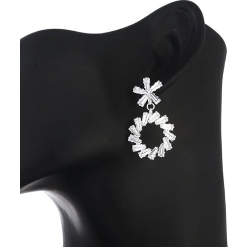 Shiny Marquise square Cubic Zirconia CZ Crystal round flower Earrings for Women Wedding Bride Party Wearing E738