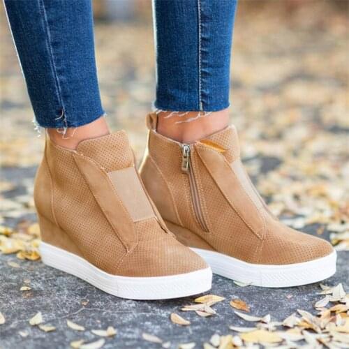 Plus Size Women Sneakers Wedges Shoes Suede Platform Wedges Side Zipper Female Pumps Height Increased Ladies Casual Women Shoes