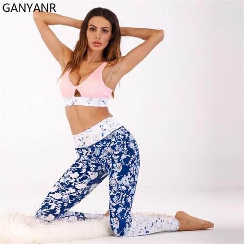 GANYANR Gym Clothing Yoga Set Fitness Workout Women Sport Suit Sportswear Gym Wear Tracksuit Crop Top Sexy Bodysuit Activewear