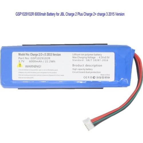 1x 6000mAh GSP1029102R battery For JBL Charge 2 Plus Charge 2+ Charge 3 2015 Version GSP1029102R P763098 Speaker batteries