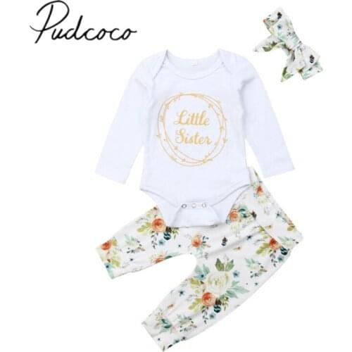 2019 Baby Spring Autumn Clothing Newborn Baby Girl Sister Longsleeve Romper Floral Leggings Pants Headband Warm 3Pcs Clothes Set