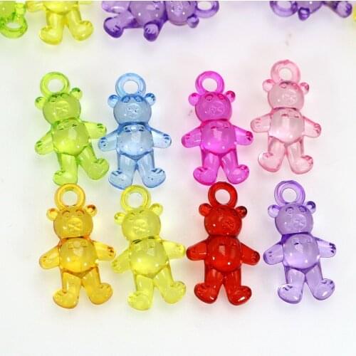 50 Mixed Color Transparent Acrylic Cute Bear Charm Pendants 16mm Kids Crafts
