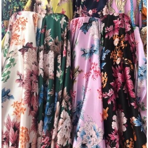 Printed satin fabric Chinese style big flower clothing fabric DIY flower plant flower printing