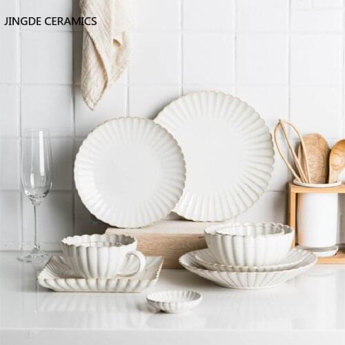 Japanese-style Chrysanthemum White Ceramic Plate Sushi Salad Steak Breakfast Microwave Oven Special Kitchen Home Plate