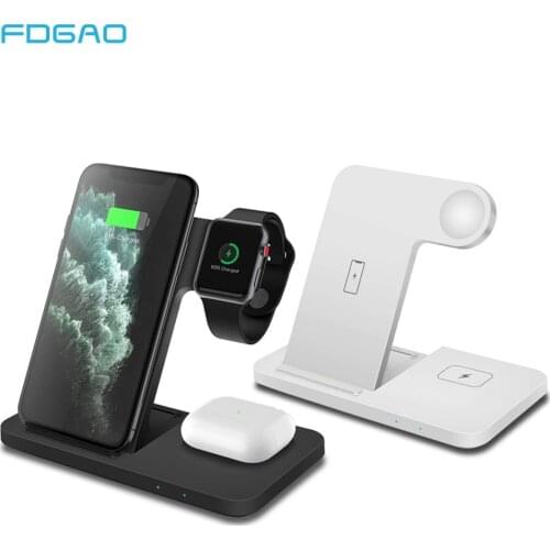 FDGAO 15W 3 in 1 Qi Wireless Charger Stand For iPhone 12 11 8 X XS XR Samsung S20 S10 Airpods Pro /2 Apple iWatch SE 6 5 4 3 2