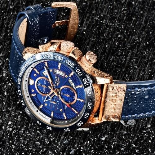 LIGE Casual Sport Chronograph Clock Male Top Brand Luxury Leather Watch For Men Waterproof Date Quartz Wristwatch Montre Homme