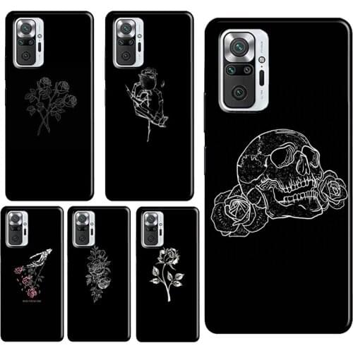 Black White Rose Flower For Xiaomi Redmi Note 10 8 9 Pro Note 8T 9S Phone Case For Redmi 9T 9A 9C 8A 7A K40 Cover