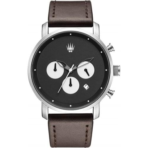 CHRONO SILVER BLACK LEATHER WATCH 417461469