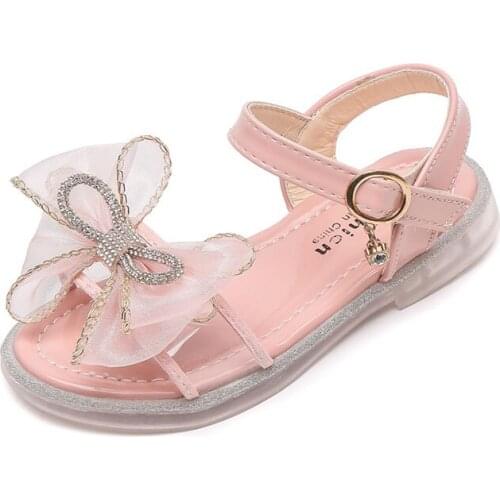 CUZULLAA Children Girls Rhinestone Silk Butterfly-Knot Beach Sandals For Kids Non-slip Summer Shoes Size 26-36