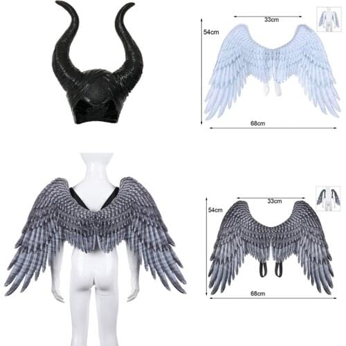 Girls evil demon Wings Horns Hat Black Queen Cosplay Headwear Kids Halloween birthday Costumes Anime Witch Headdress Party Props
