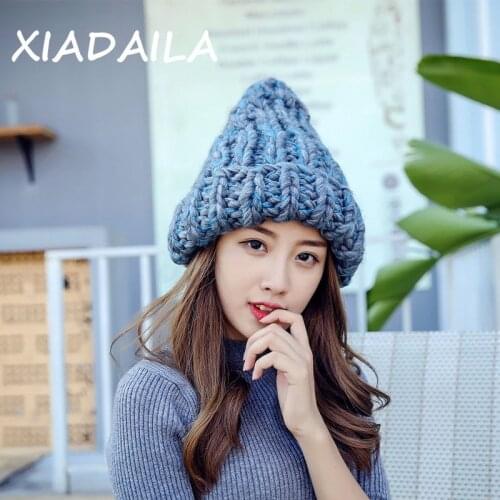 Coarse Hat Beanie Cap Womens Winter Knit Ear Cap Warmer Thick Soft Ski Cap Lady Bonnet Skullies Beanies Chunky Knitted Rib Hats