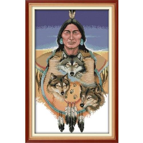 Indian cross stitch kit people wolf animal aida 18ct 14ct 11ct count print canvas stitches embroidery DIY handmade needlework
