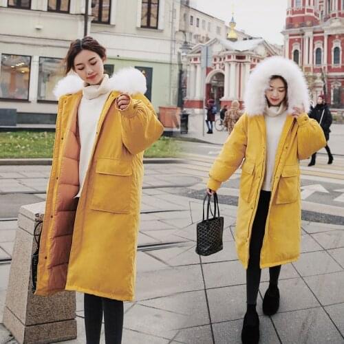 JunLove Women Winter Warm Cotton-padded Parkas Vintage Girls Long Thickening Loose Jackets Coat Female Fur Collar Thick Outwears
