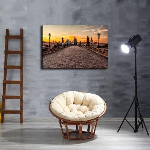 Canvas Painting For Living Room Wall Art 1 Piece Charles Bridge At Sunset Nature Pictures Prints Scenery Poster Home Decor Frame