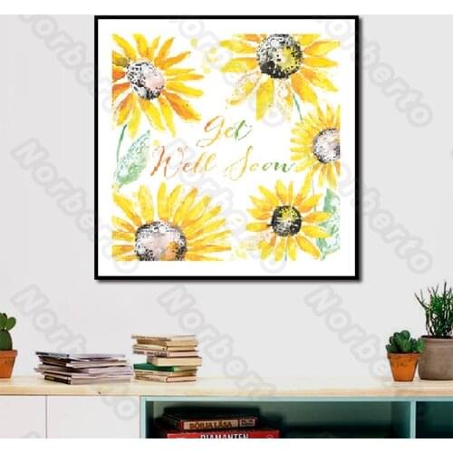 Flower Canvas Painting Poster Yellow and Red Flowers Art Letters Thank You for Living Room Bedroom Home Restaurant Decoration
