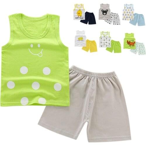 2PCS Summer Cute Kids Baby Boys Girls Vest Top Shorts Pants Set Clothes Cartoon Children Pajamas Casual Girls Clothing Sets