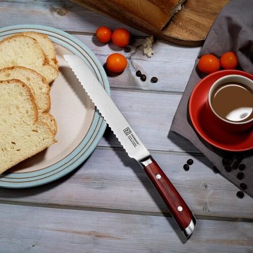 SUNNECKO 8" inch Bread Kitchen Knives German 1.4116 Steel 58HRC Sharp Razor Blade Color Wood Handle Chef Knife Cutting Tools