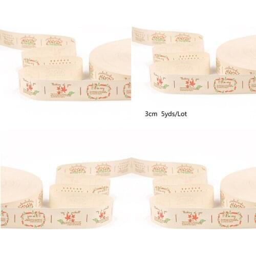 5yards/lot 3cm Maple Leaves Handmade Printed Cotton Ribbon Wedding Decoration Gift Wrap Christmas Ribbon Party Accessory